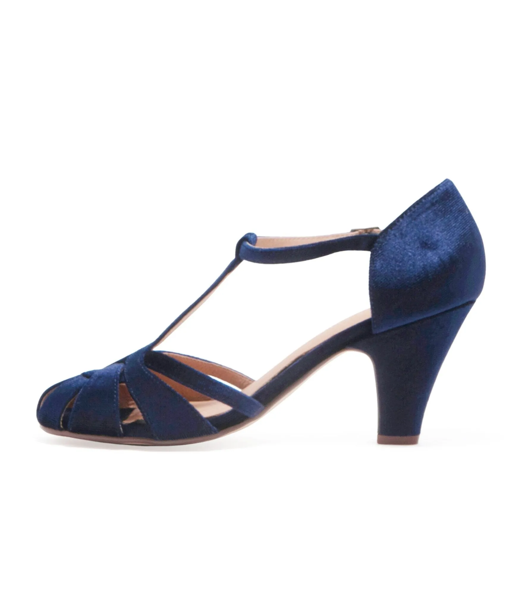 Chelsea Crew 1920s Navy Velvet T-Strap Sergi Heels