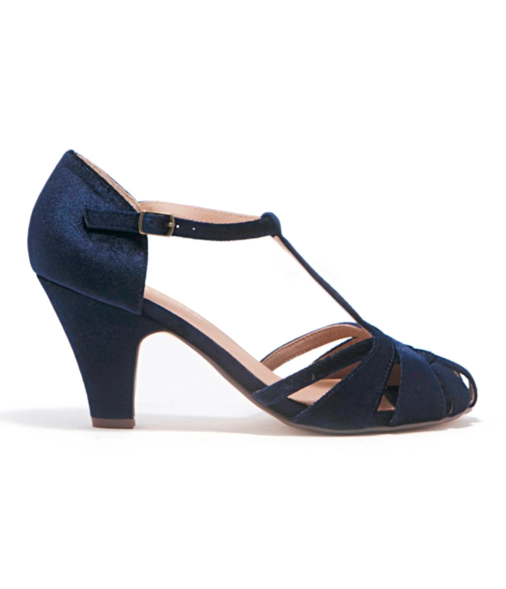 Chelsea Crew 1920s Navy Velvet T-Strap Sergi Heels