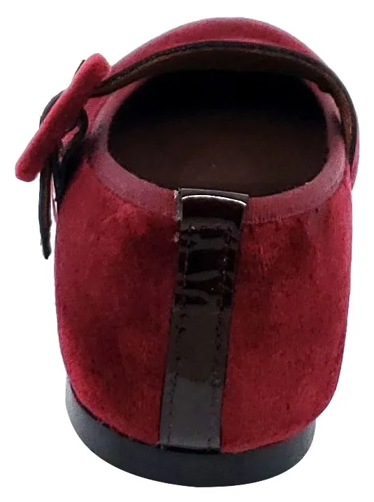 Clarys Girl's Velvet Buckle Mary Jane, Burgundy