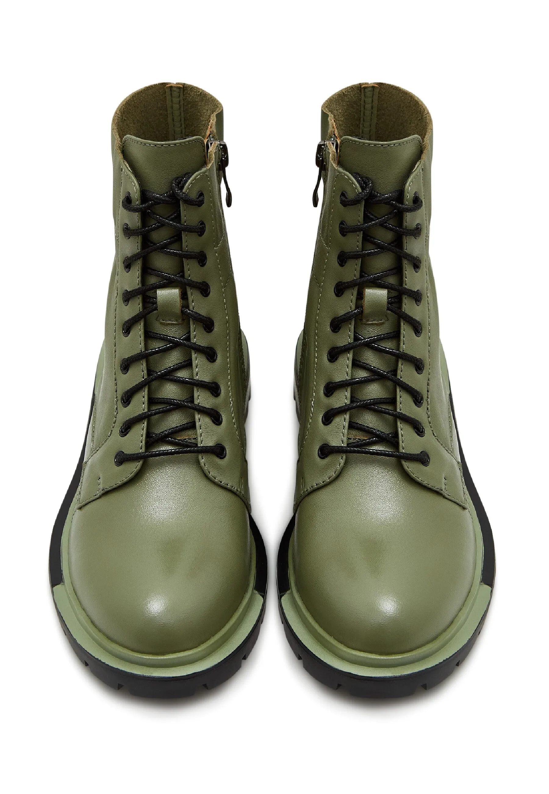 Classic Leather Combat Boots - Dark Green