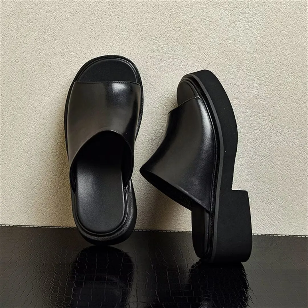 Classic Round Toe Leather Slippers