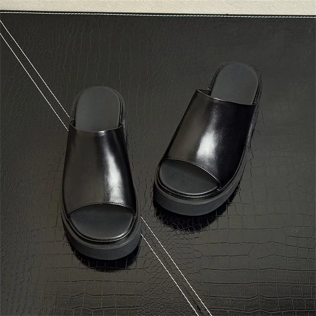 Classic Round Toe Leather Slippers