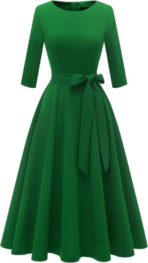 Cocktail Dress for Women, Vintage Modest Wedding Guest 3/4 Sleeves Fall Dresses 2024, Formal Church Dress