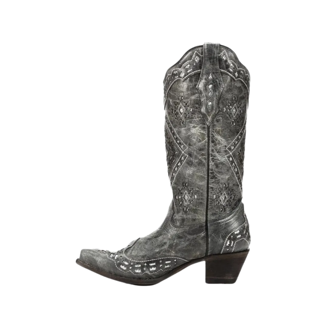 Corral Women's Brandy Glitter Inlay Snip Toe Grey & Silver Boots