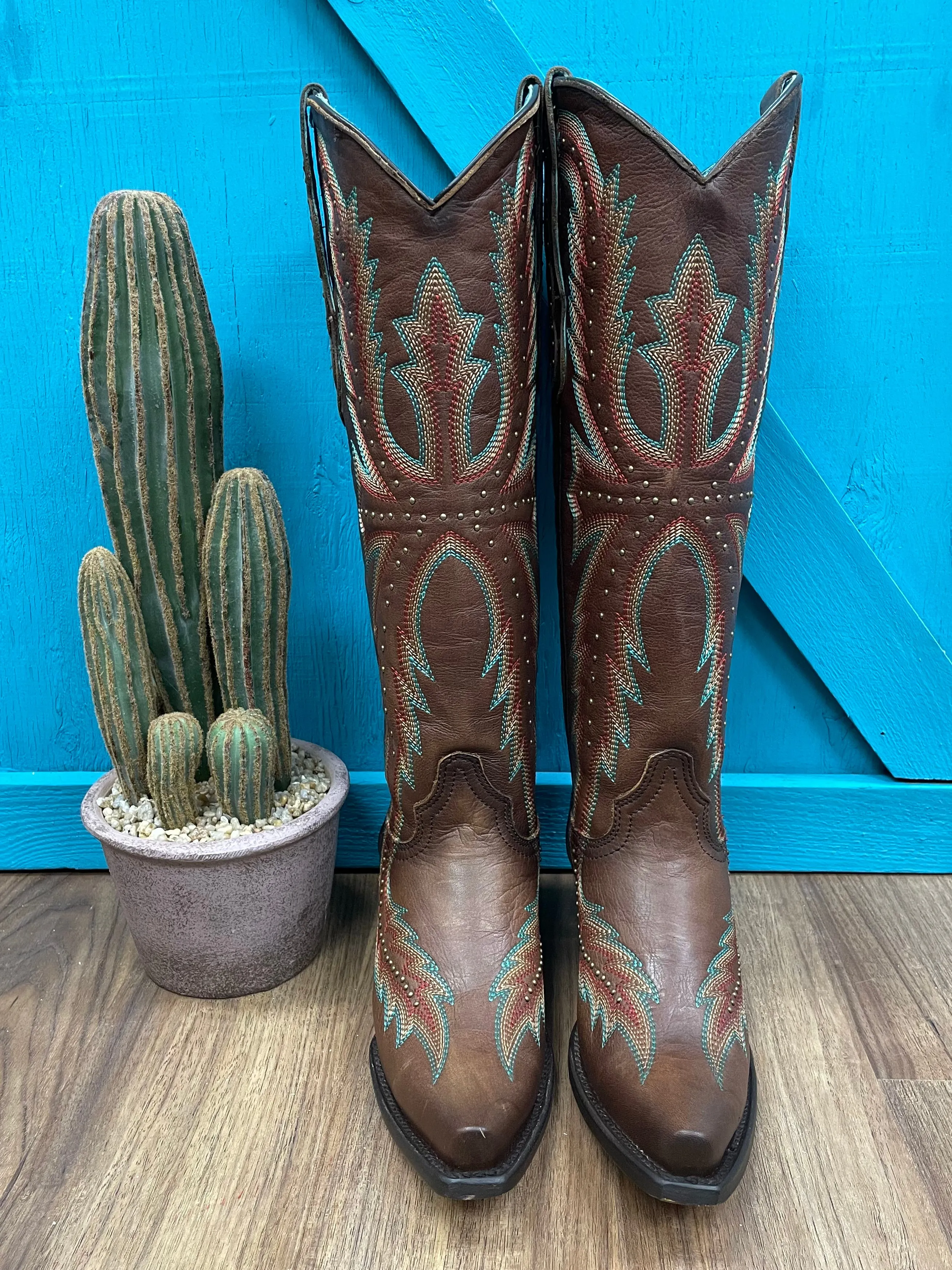 Corral Women's Brown Embroidery Stud Tall Cowgirl Boots C4068