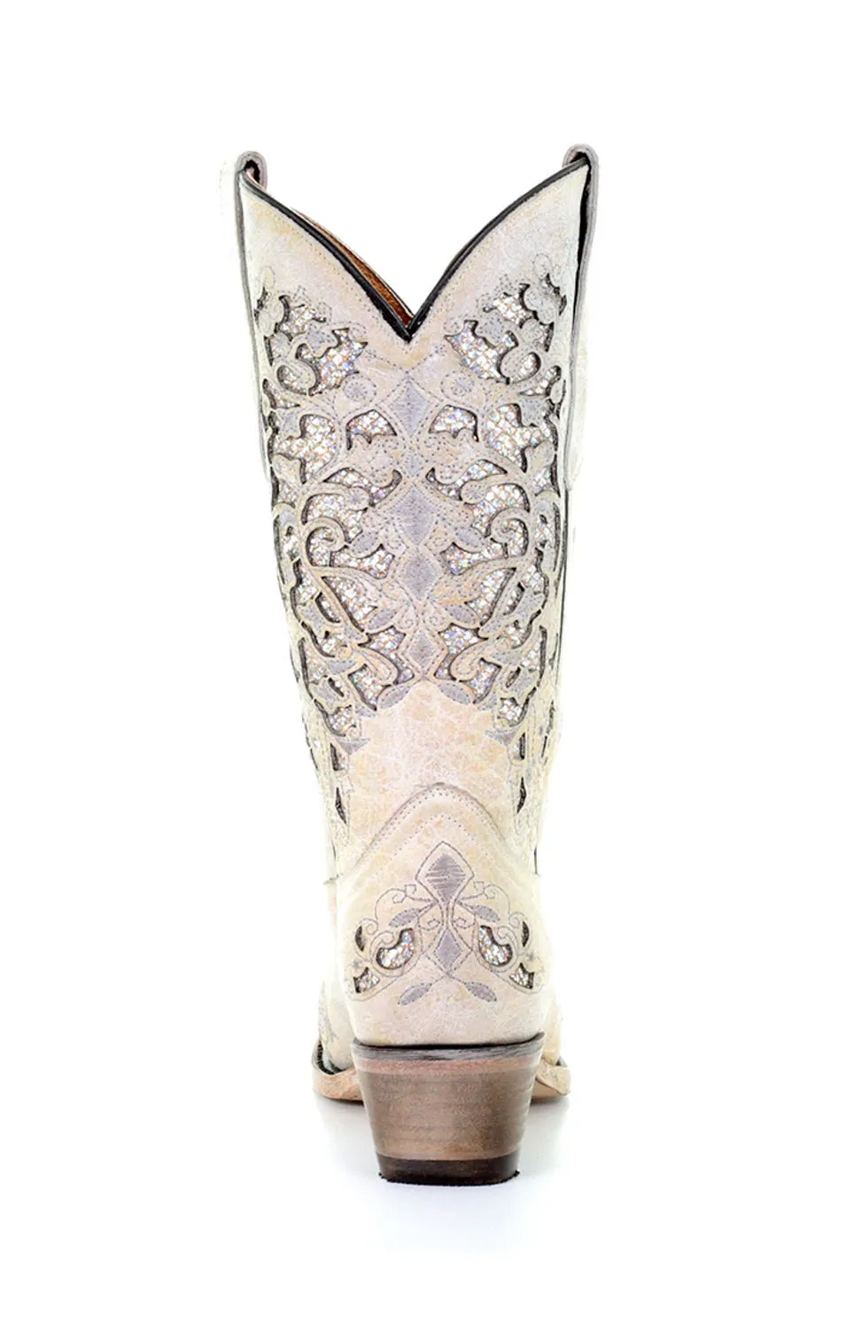 Corral Youth Girls T0021 White Leather 11in Glitter Inlay Cowboy Boots