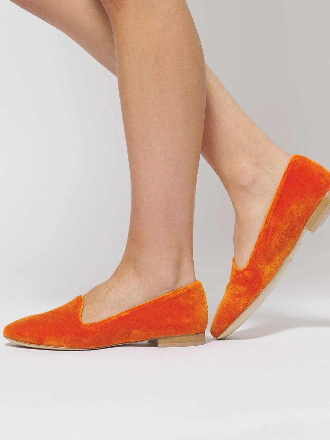 Cotton Velvet Vegan Loafers | Pumpkin Orange