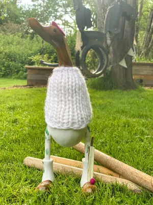 Cricketer - Decorated Wooden Duck in Boots by Mrs H the Duck Lady