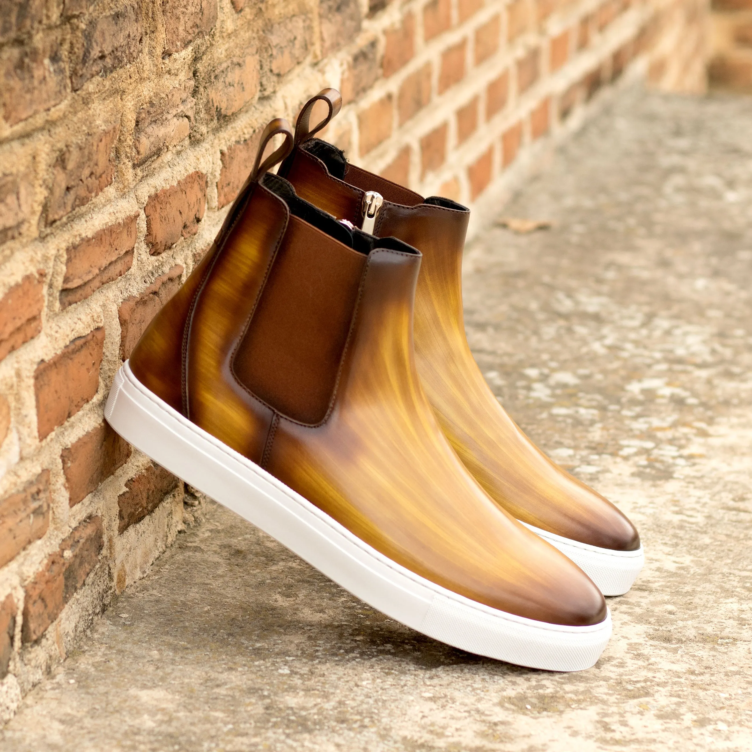 DapperFam Gallant in Cognac Men's Hand-Painted Chelsea Sport Boot