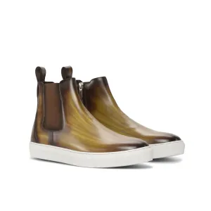 DapperFam Gallant in Cognac Men's Hand-Painted Chelsea Sport Boot