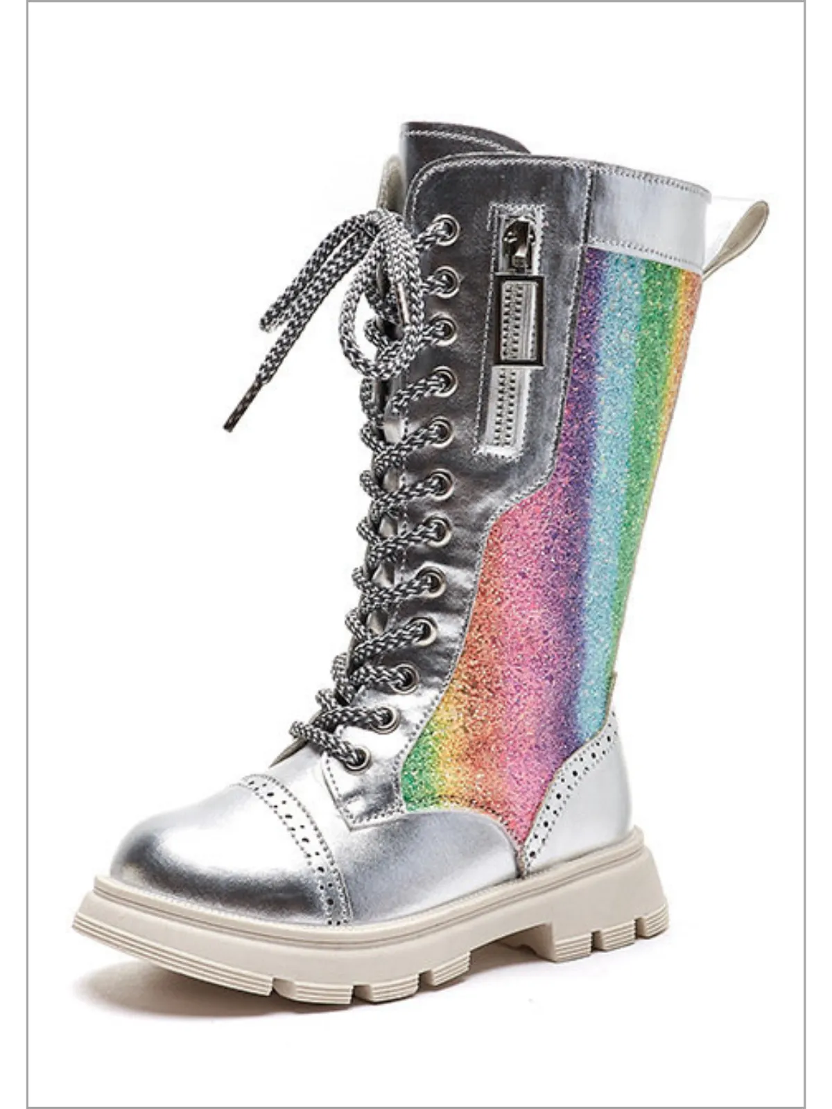 Dazzling Day Glitter Rainbow Lace-Up Boots by Liv and Mia