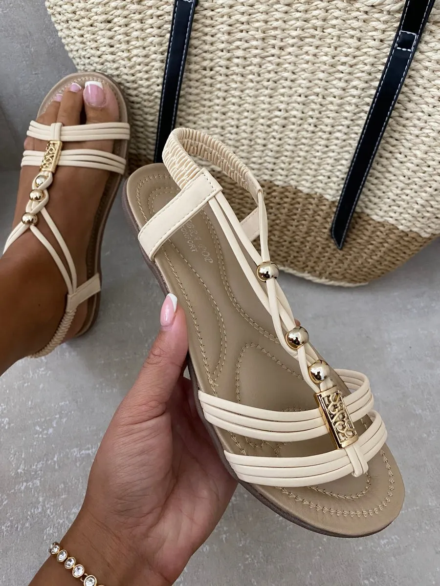 Decorative Pearl Strappy Flat Sandals