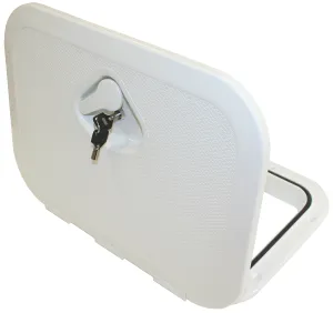 DELUXE MODEL OPENING STORAGE HATCHES - SIZE A, WHITE, FLUSH TYPE WITH KEY LOCK