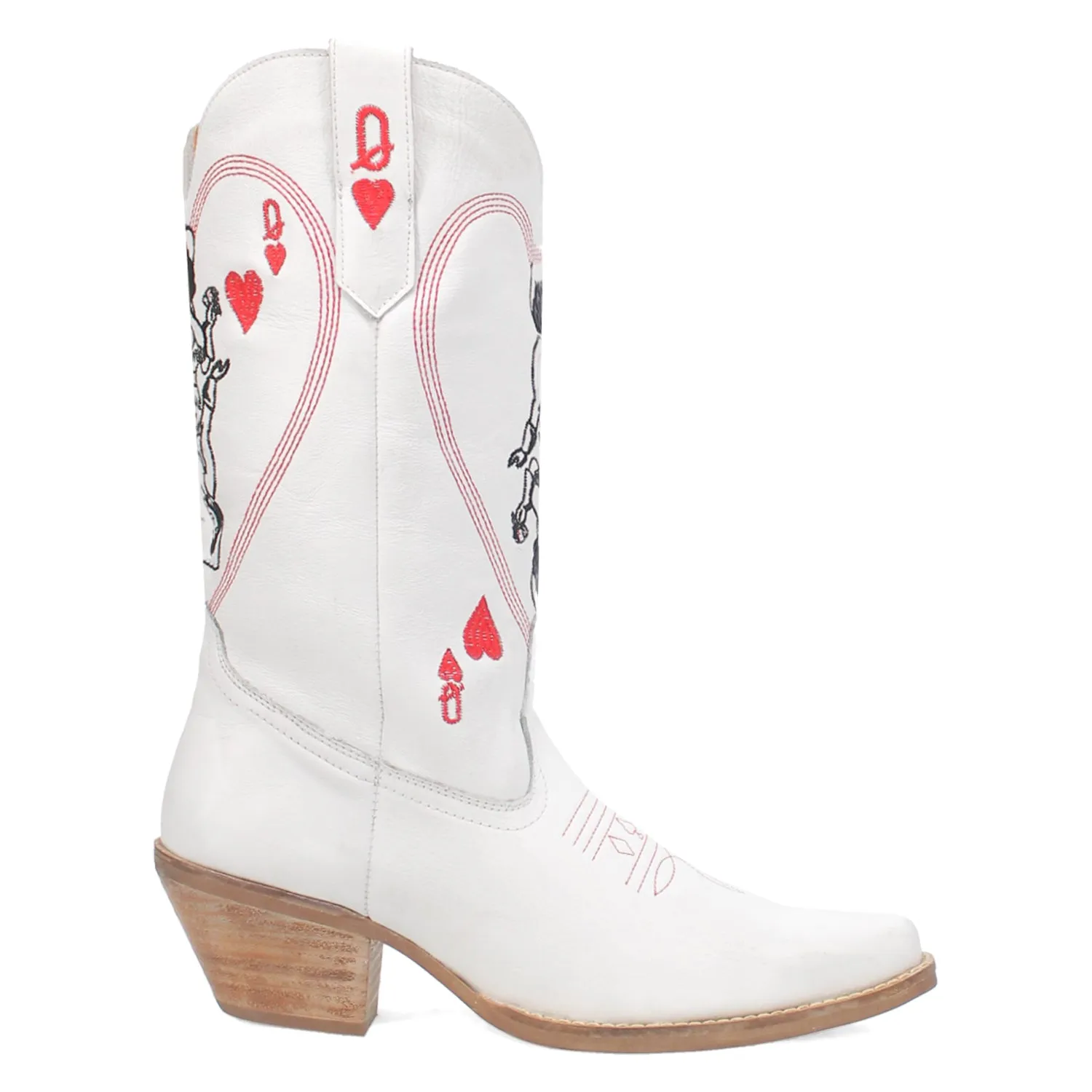 Dingo Womens Queen A Hearts White Leather Cowboy Boots