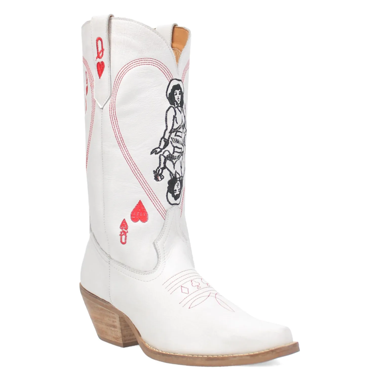 Dingo Womens Queen A Hearts White Leather Cowboy Boots