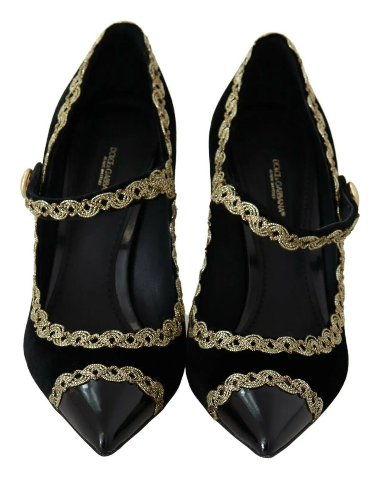 Dolce & Gabbana Black Embellished Velvet Mary Jane Pumps Shoes