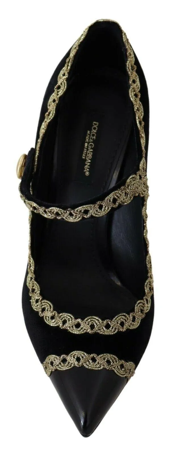 Dolce & Gabbana Black Embellished Velvet Mary Jane Pumps Shoes