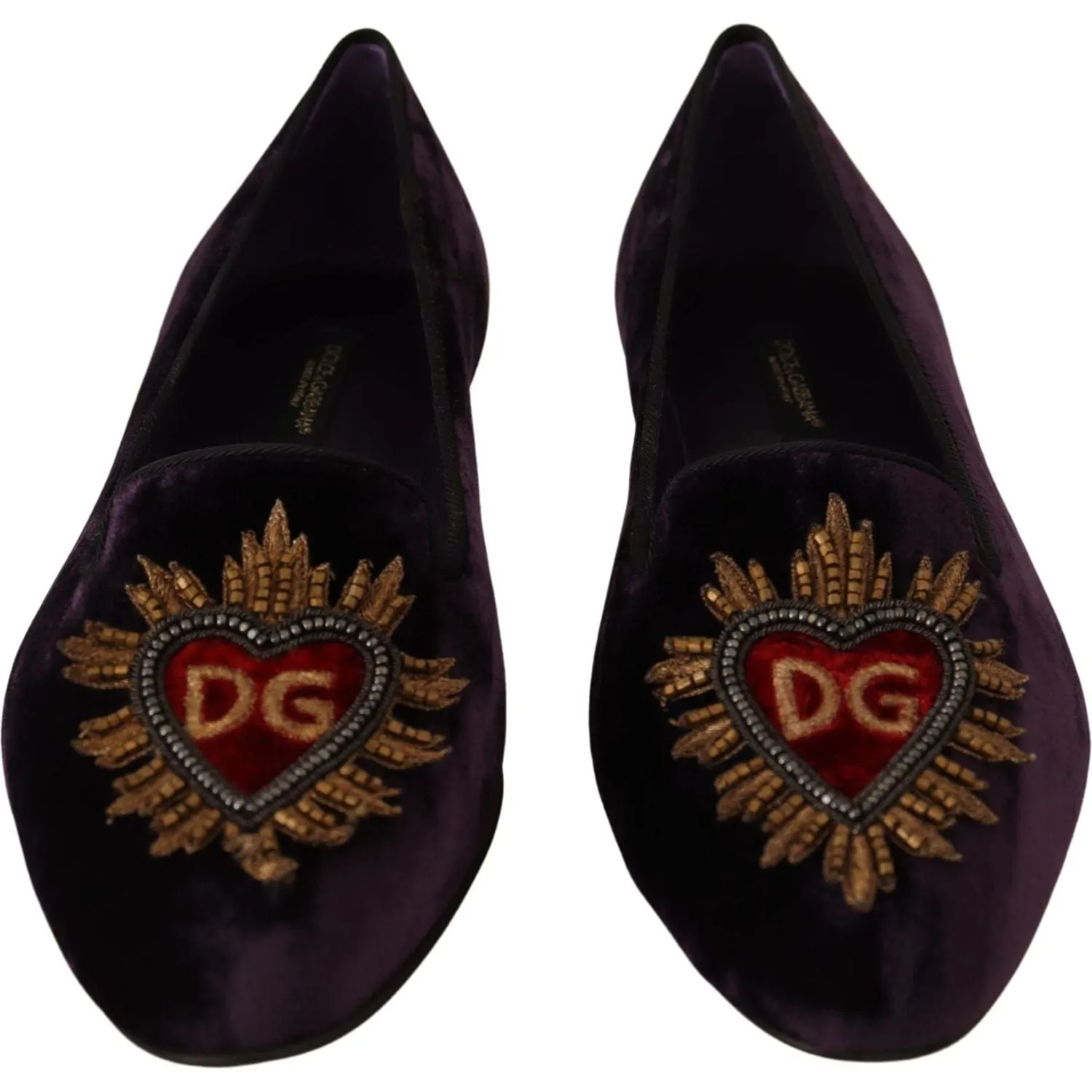 Dolce & Gabbana Chic Purple Velvet Loafers with Heart Detail