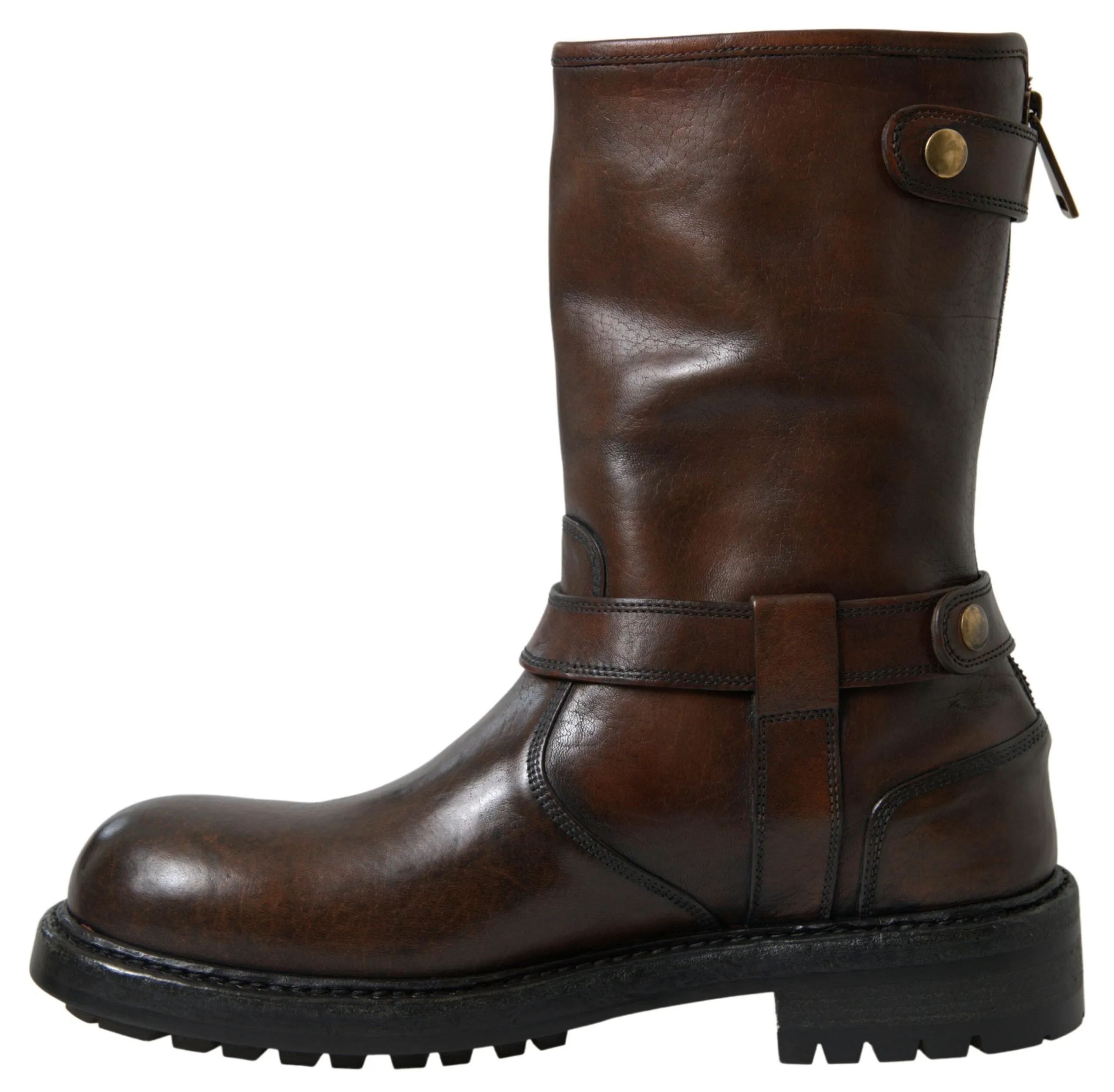 Dolce & Gabbana Elegant Brown Leather Mid-Calf Biker Boots