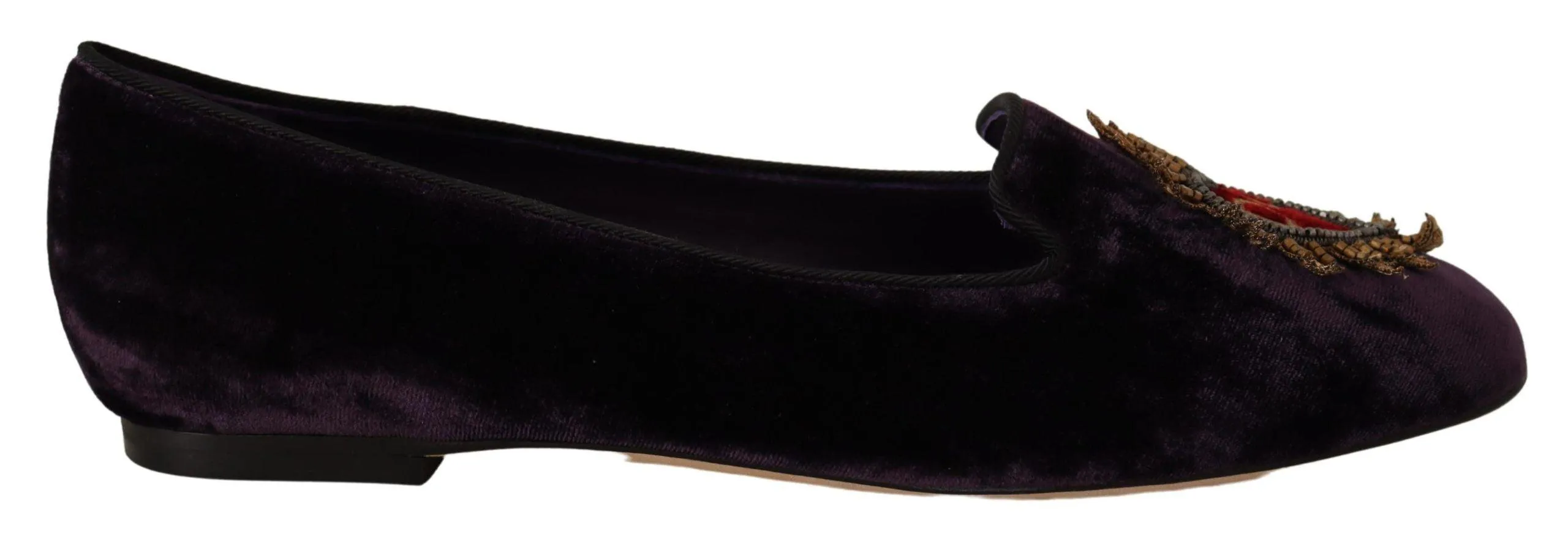 Dolce & Gabbana Purple Velvet DG Heart Loafers Flats Shoes