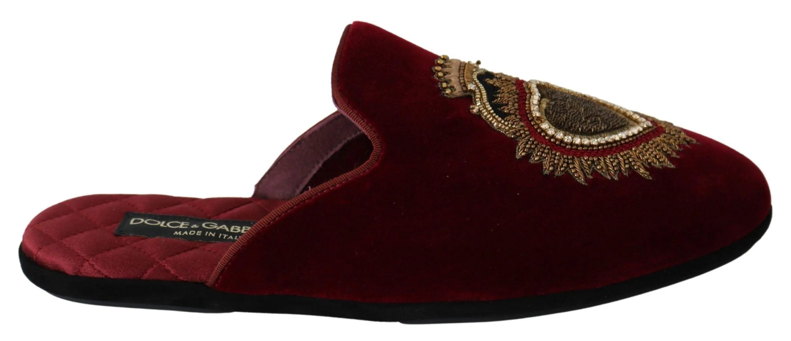 Dolce & Gabbana Red Velvet Sacred Heart Embroidery Slides Shoes