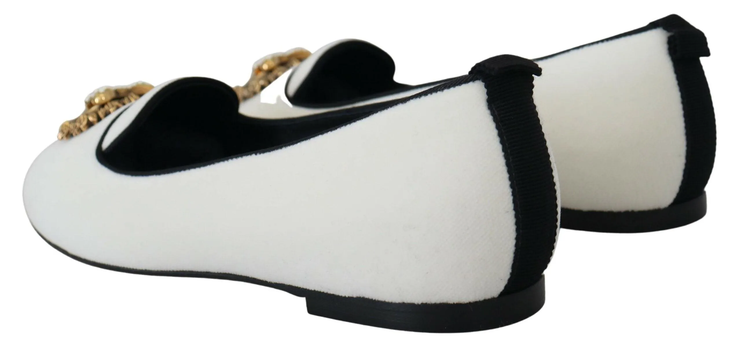 Dolce & Gabbana White Velvet Slip Ons Loafers Flats Shoes