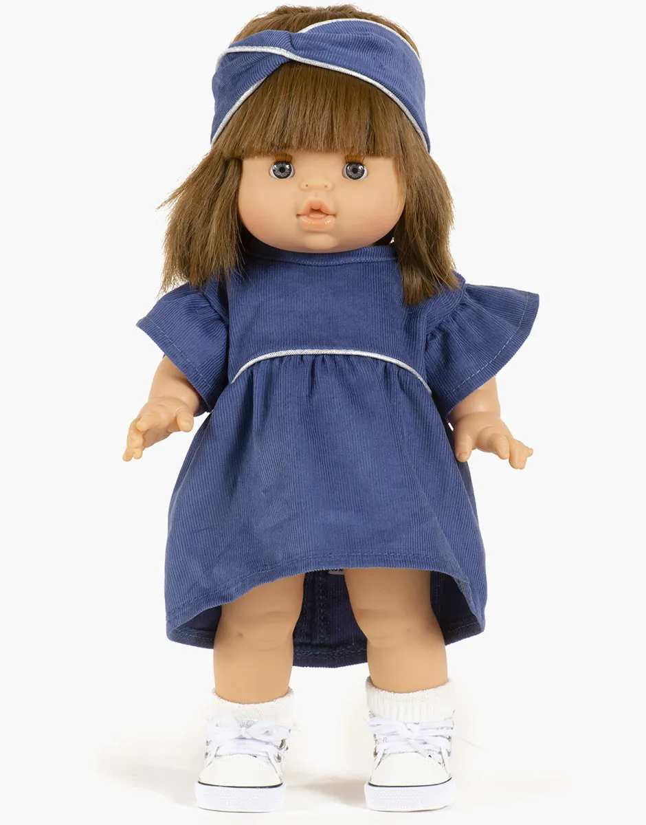 Doll Dress & Headband Set ''Dark Blue with Piping''