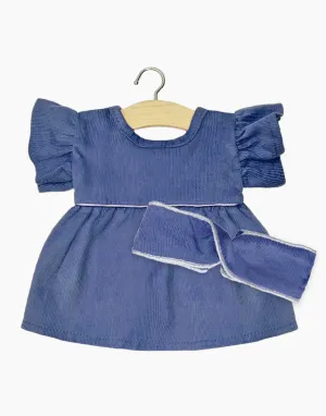 Doll Dress & Headband Set ''Dark Blue with Piping''