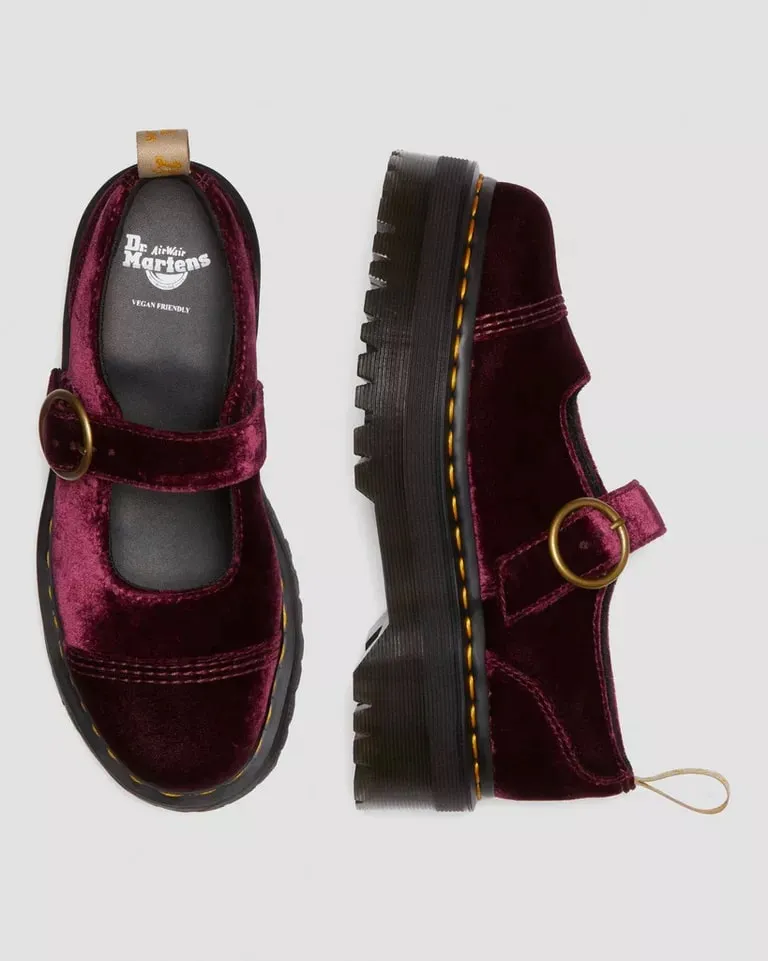 Dr. Martens Vegan Addina Mary Jane Shoe - Cherry Red Velvet