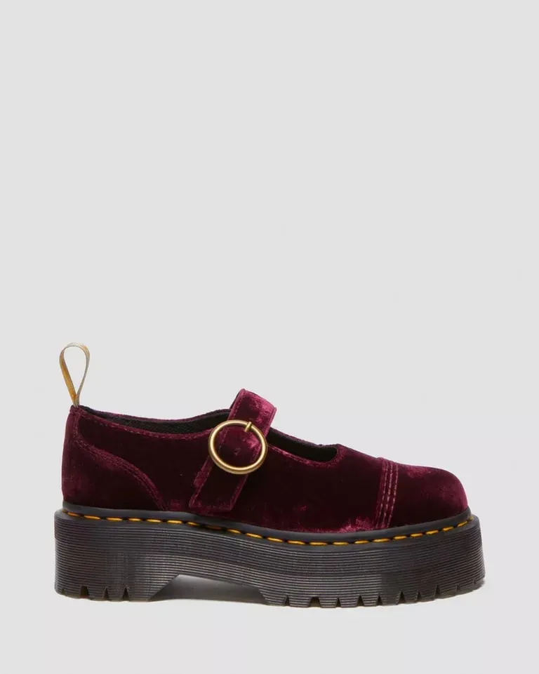 Dr. Martens Vegan Addina Mary Jane Shoe - Cherry Red Velvet