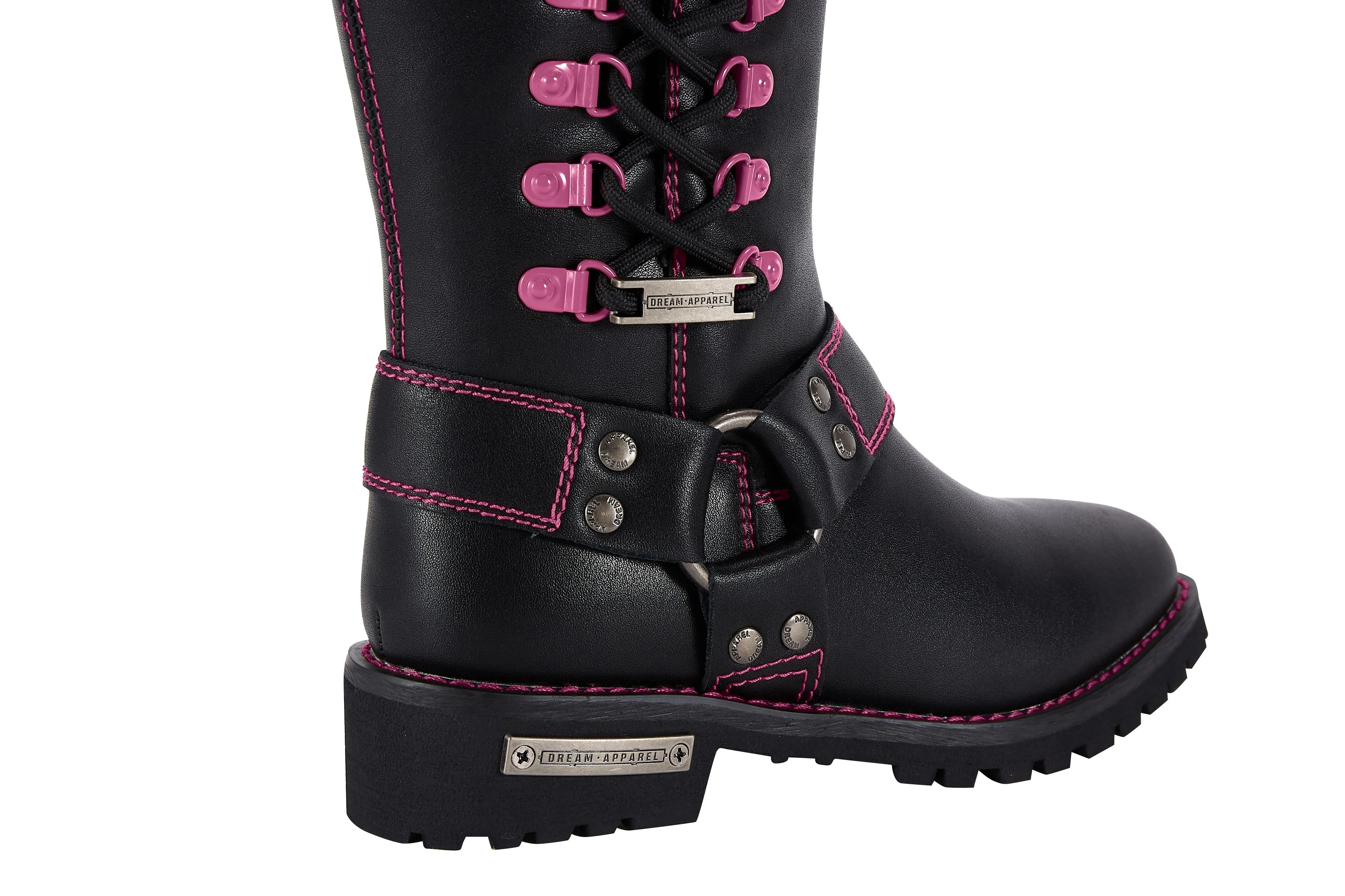 Dream Apparel® Women Biker Long Boots with Pink Laces