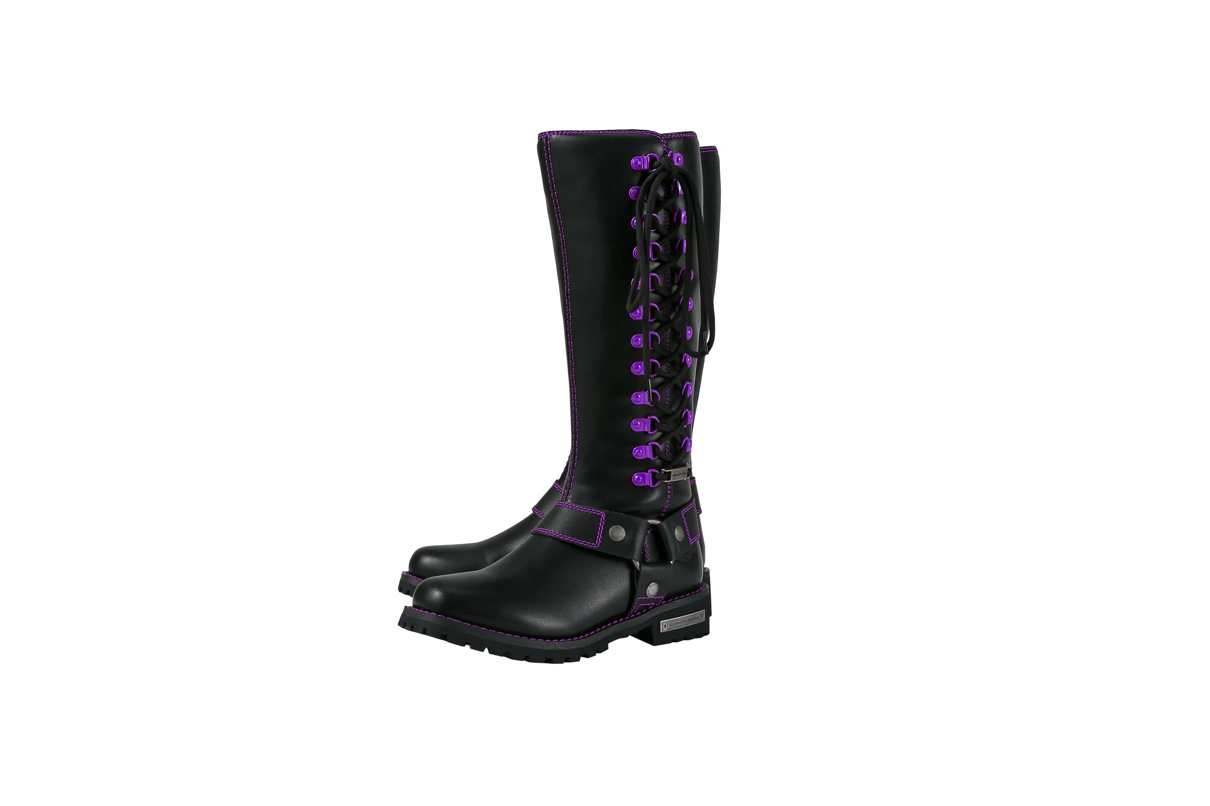 Dream Apparel® Women Biker Long Boots with Purple Laces