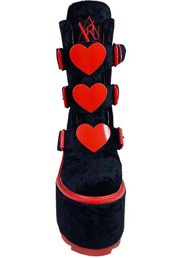 Dune Lo Hearts [Black/Red] | PLATFORM BOOTS**