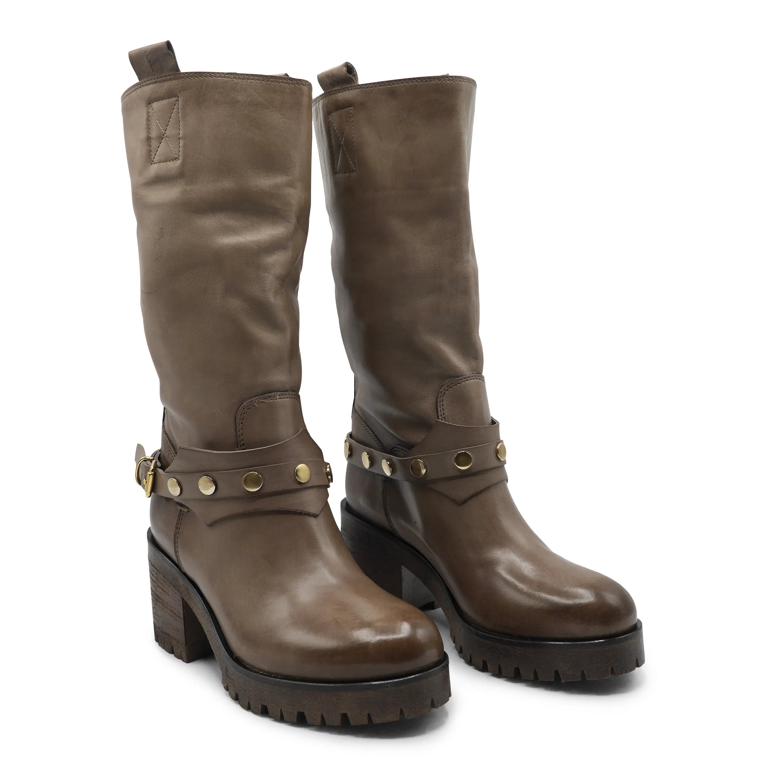 E5O952 - Taupe Leather Biker Boot