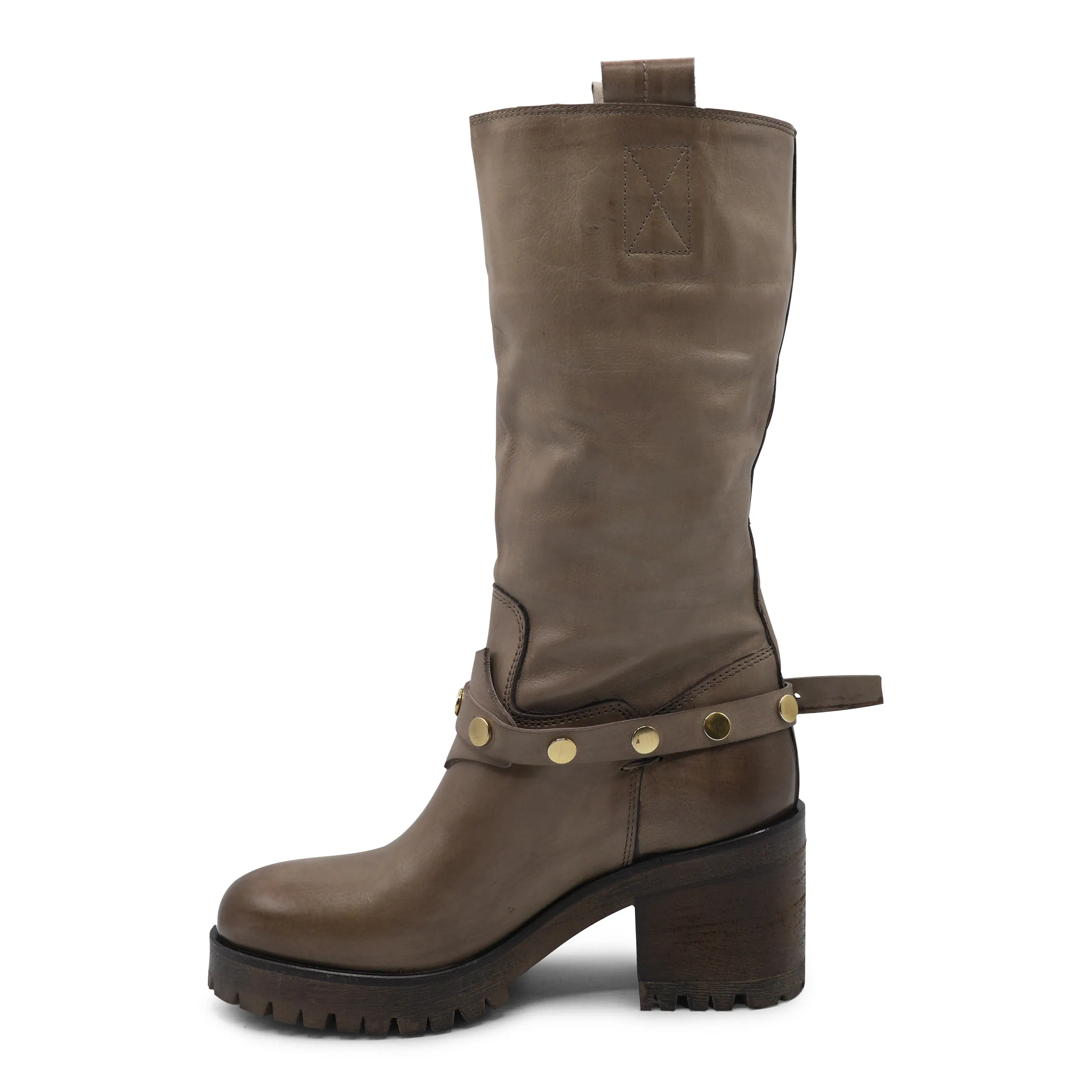 E5O952 - Taupe Leather Biker Boot