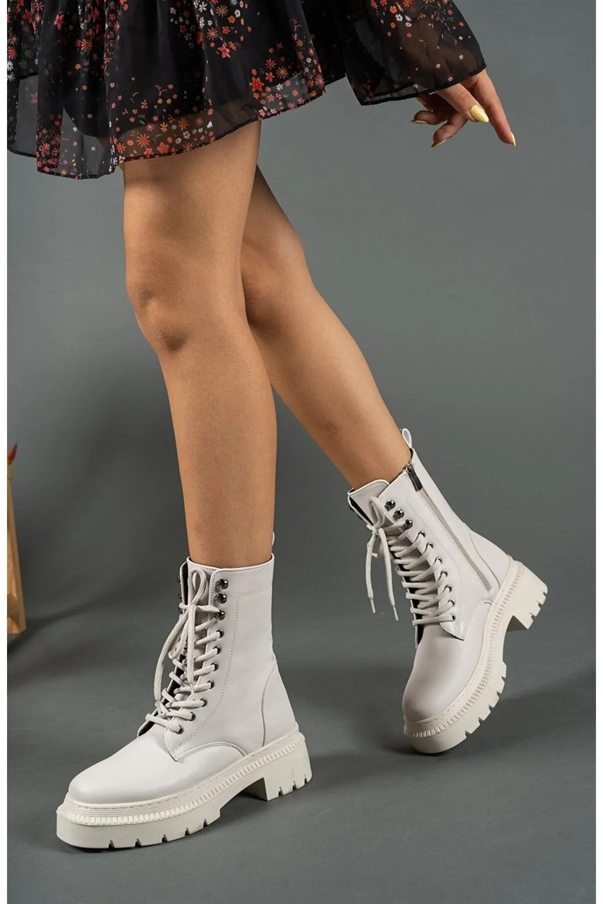 Ecru biker boots