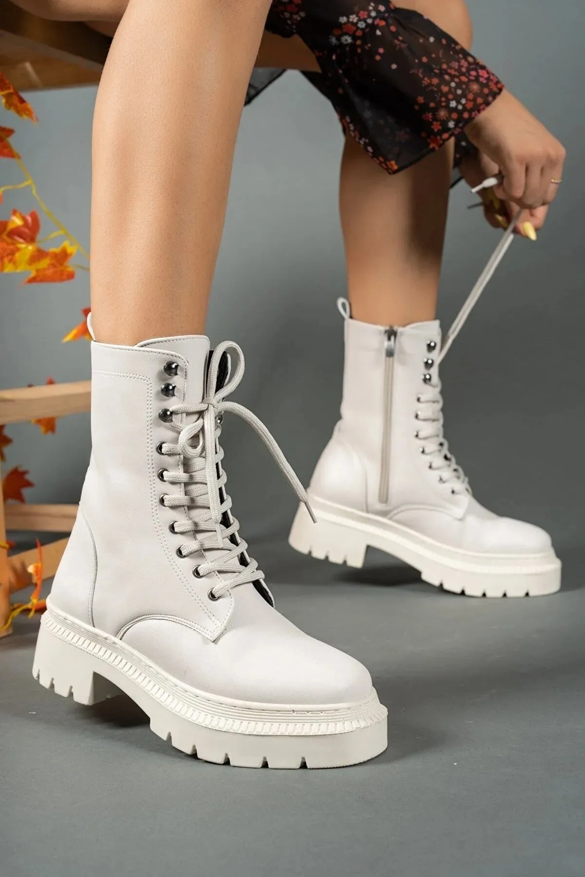 Ecru biker boots