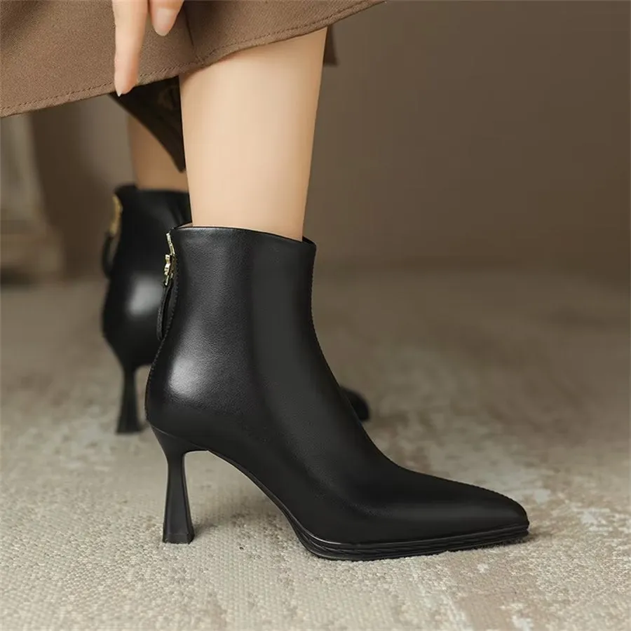 Elegant Cow Leather Pointed High-Heel Boots