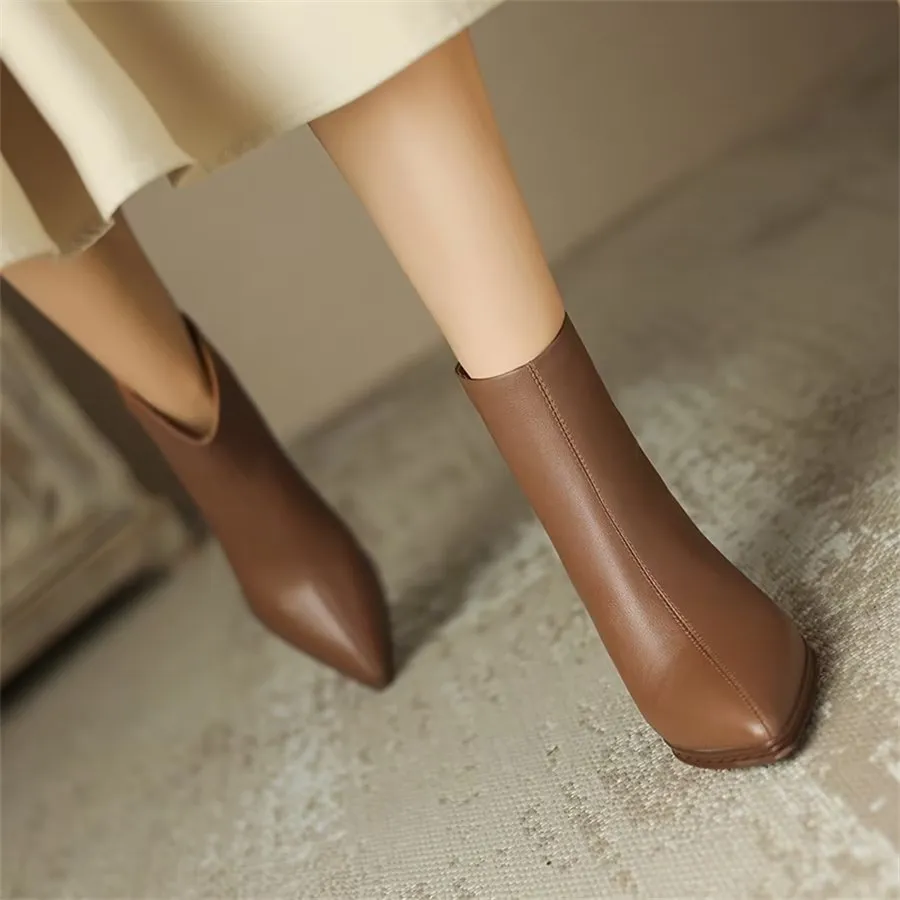 Elegant Cow Leather Pointed High-Heel Boots