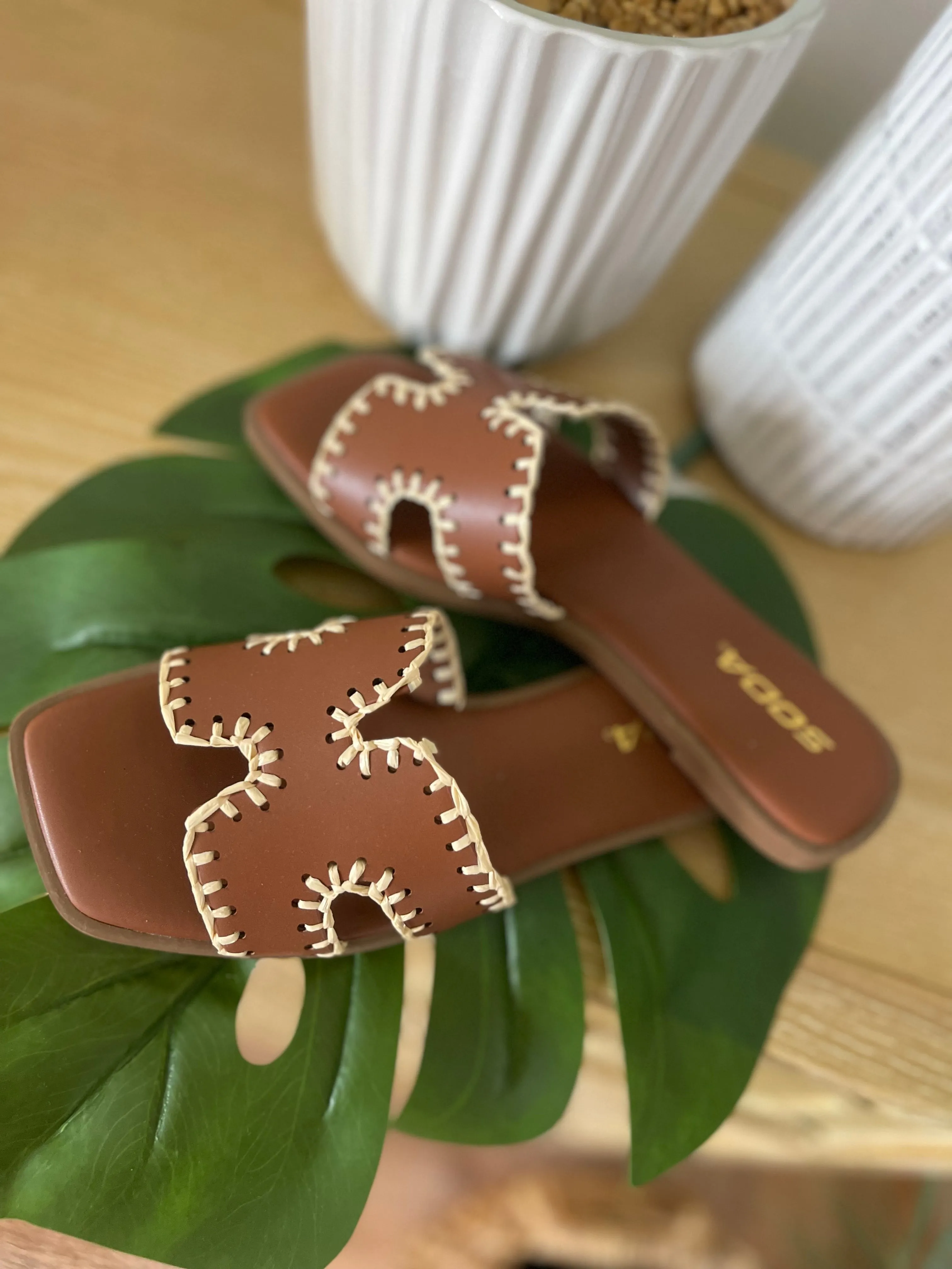 Finity H-strap Stitched Flat Slide Sandals *FINAL SALE*