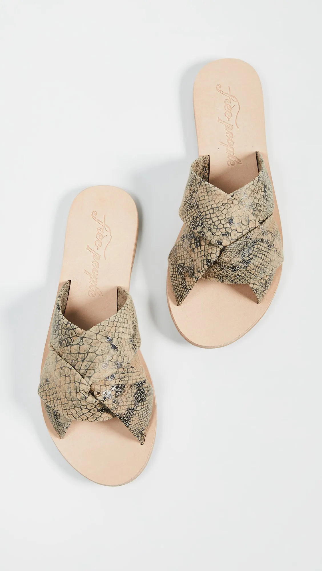 Free People Rio Vista Slide Sandals Beige Snake