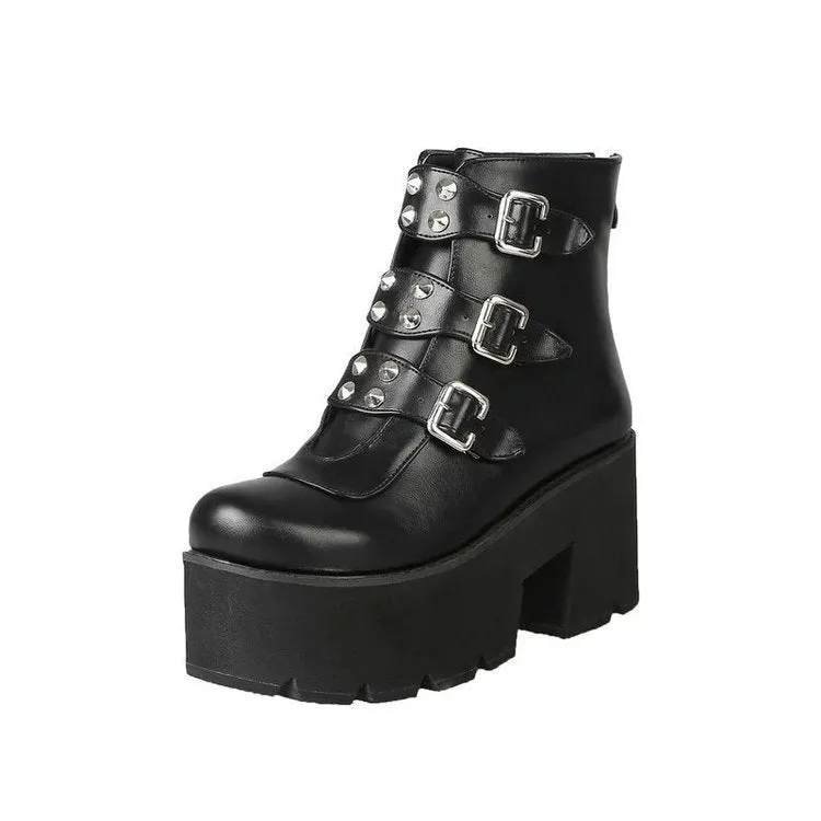 Funki Buys | Boots | Women's Gothic Platform Rivet Ankle Boots