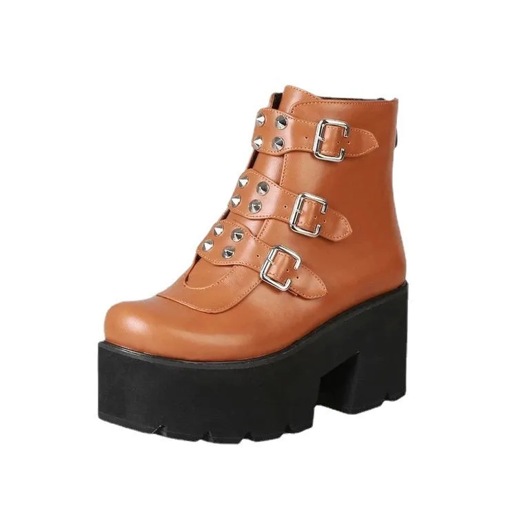 Funki Buys | Boots | Women's Gothic Platform Rivet Ankle Boots