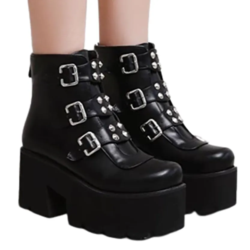 Funki Buys | Boots | Women's Gothic Platform Rivet Ankle Boots