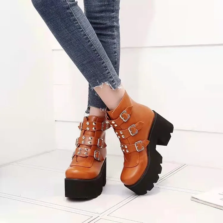 Funki Buys | Boots | Women's Gothic Platform Rivet Ankle Boots