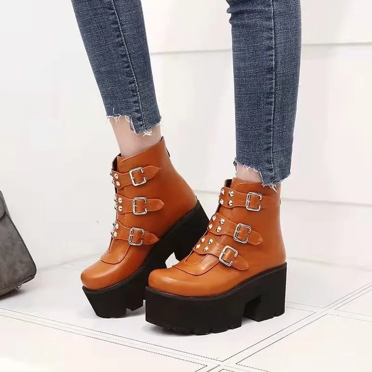 Funki Buys | Boots | Women's Gothic Platform Rivet Ankle Boots