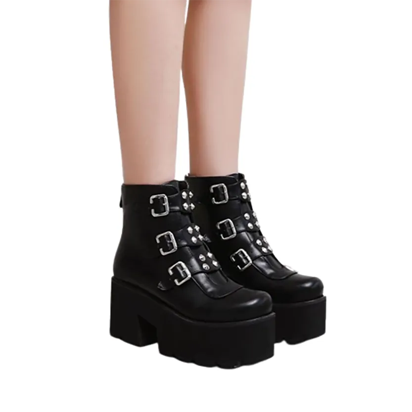 Funki Buys | Boots | Women's Gothic Platform Rivet Ankle Boots