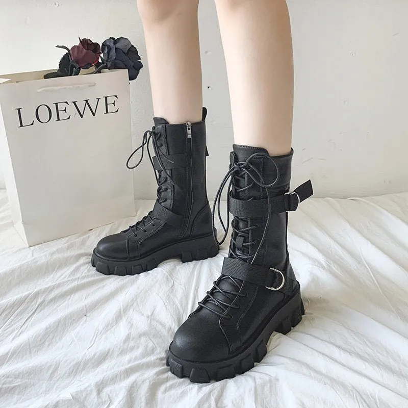 Funki Buys | Boots | Women's Lace-Up Combat Boots Biker Boot