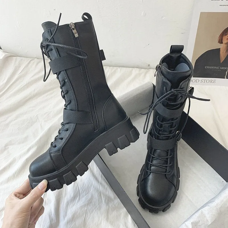 Funki Buys | Boots | Women's Lace-Up Combat Boots Biker Boot