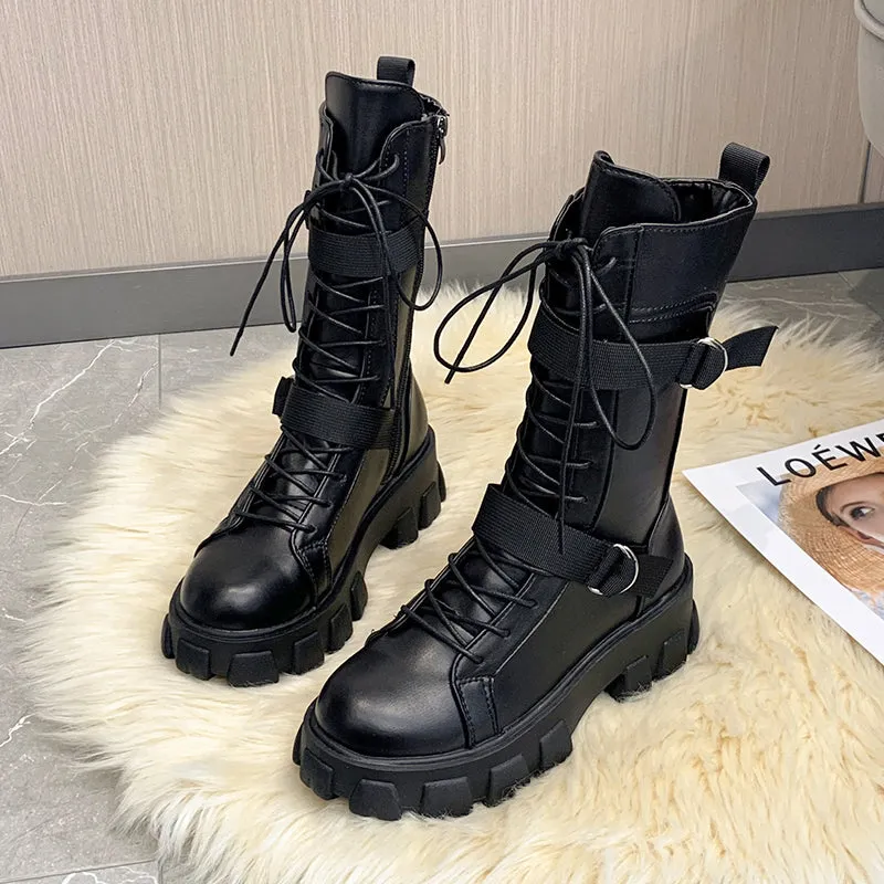 Funki Buys | Boots | Women's Lace-Up Combat Boots Biker Boot